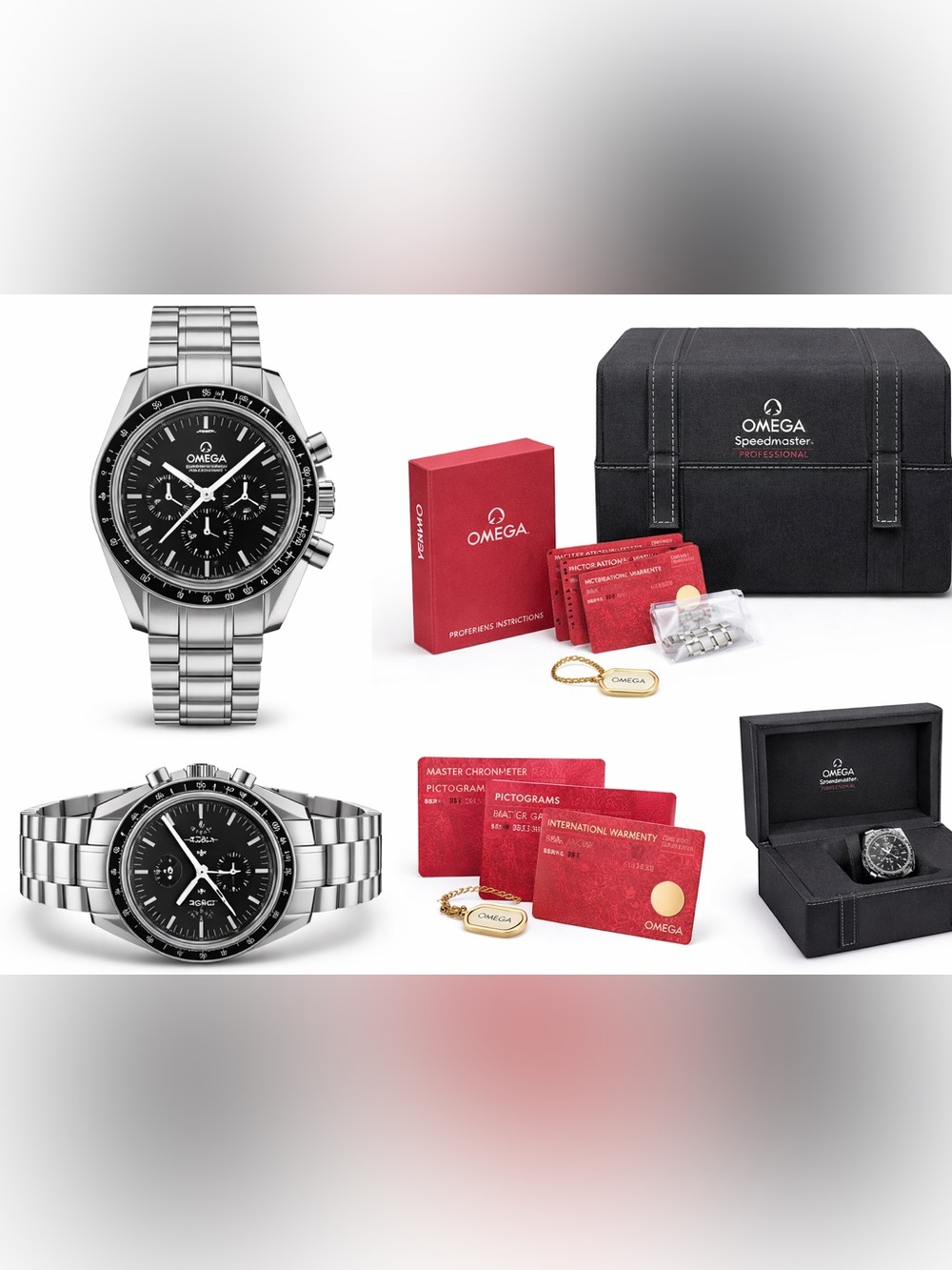 Omega Men's Silver Stainless Steel Watch with Black Dial